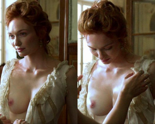 Tomlinson’s slender physique is complemented by her notably full breasts, which she bared in Colette (2018).